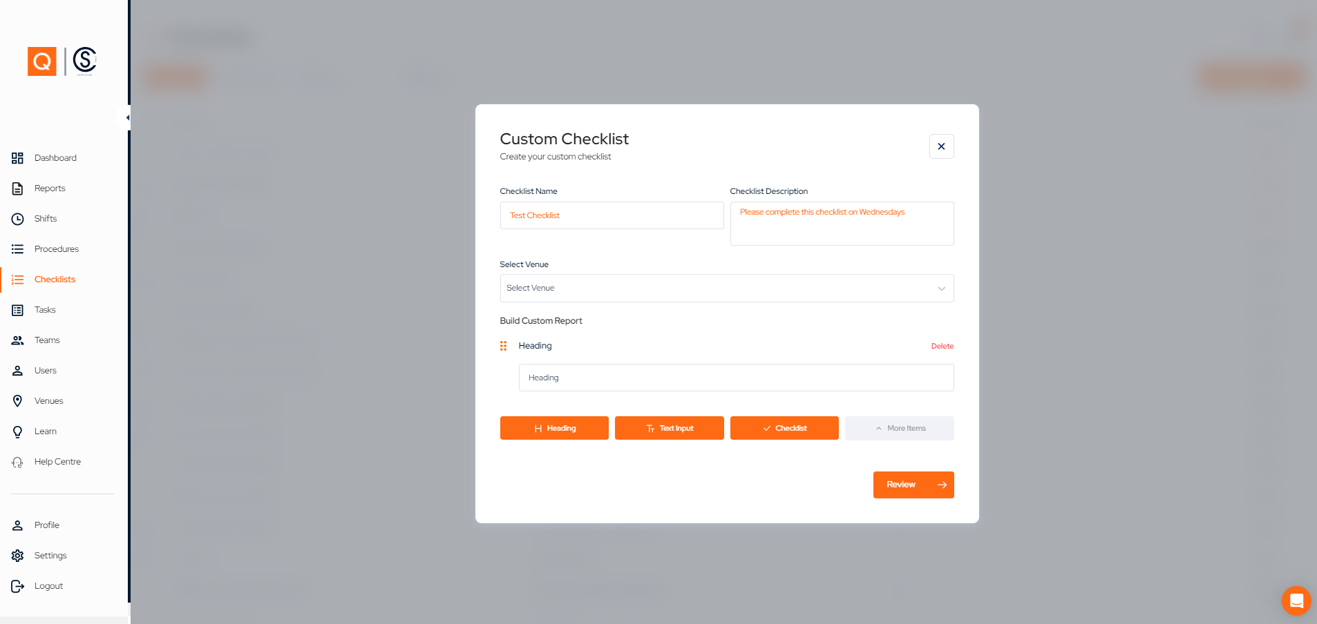 Creating a new checklist (Web)